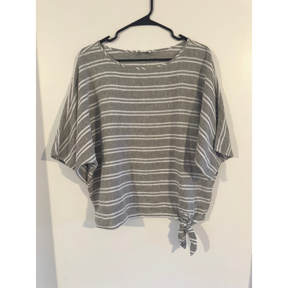 Linen Blend Side Tie Blouse Top M Coastal Summer Vacation Resort boho - Picture 1 of 6